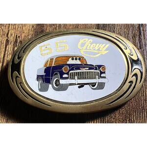 Vintage Belt Buckle Classic Car Chevy Convertible 1955 Solid Brass